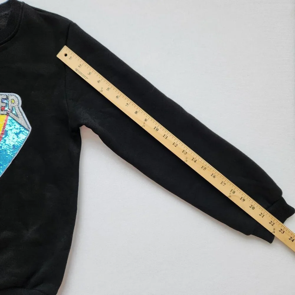 Lola + The Boys Dreamer Black Crewneck Sweatshirt Beaded Sequins Soft Boho Glam - Picture 10 of 10